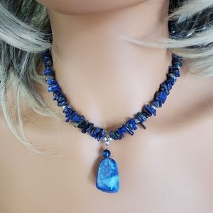 Semi precious Stone Blue Necklace 17" *